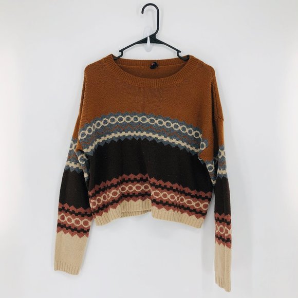 Sweaters - Cropped Color Block Striped Scoop-neck Sweater